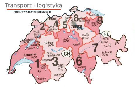 Szwajcaria Mapa kodow pocztowych