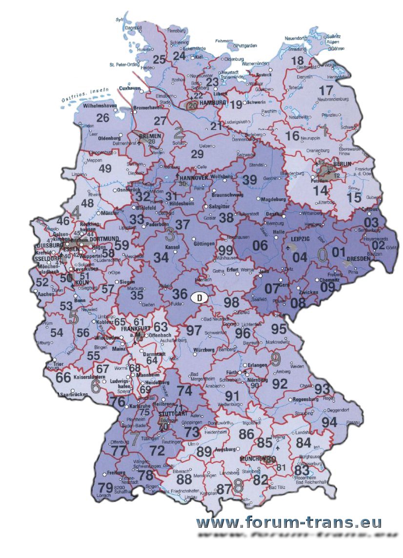 Niemcy Mapa kodow pocztowych