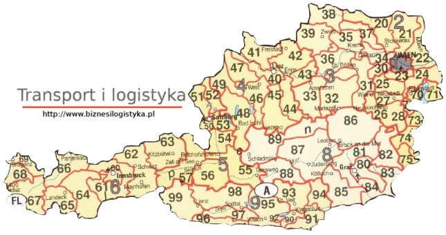 Austria Mapa kodow pocztowych