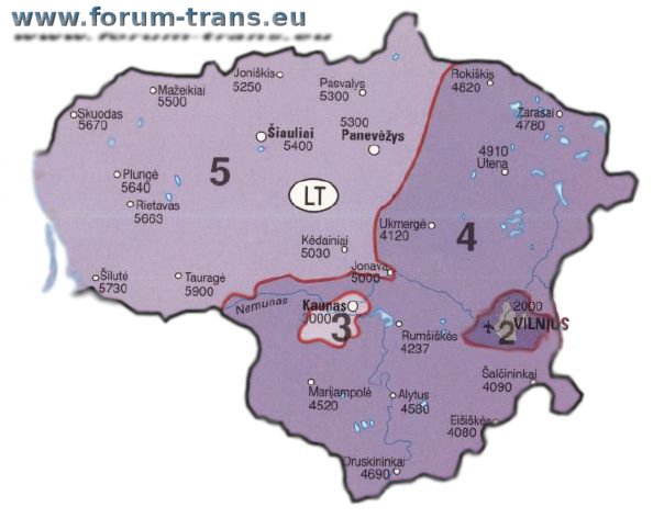 Litwa Mapa kodow pocztowych